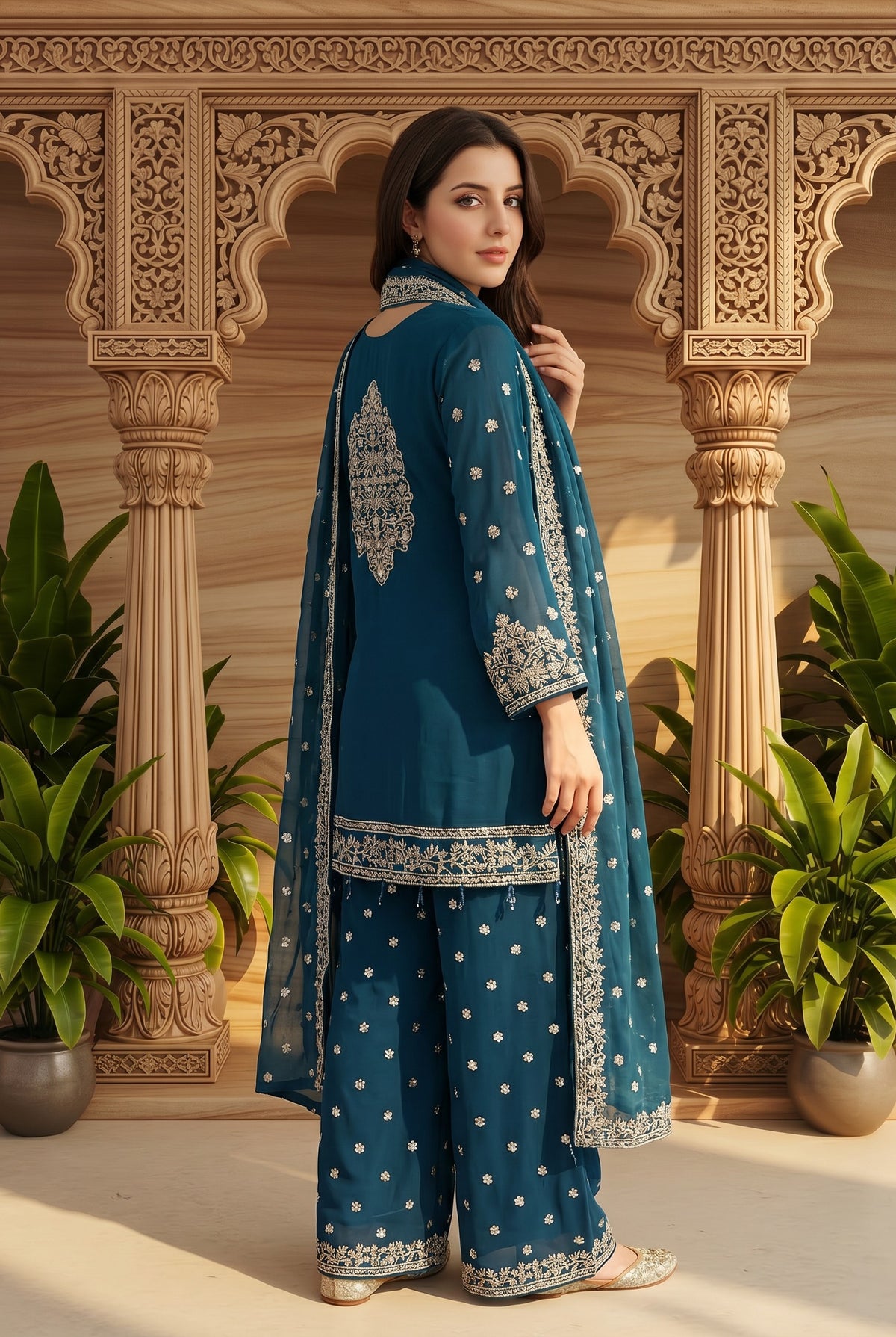Pure Chiffon 3-Piece Suit | Hand-Embellished Embroidered Shirt