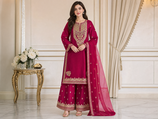 Sheesha Silk Embellished Suit with Palazzo
