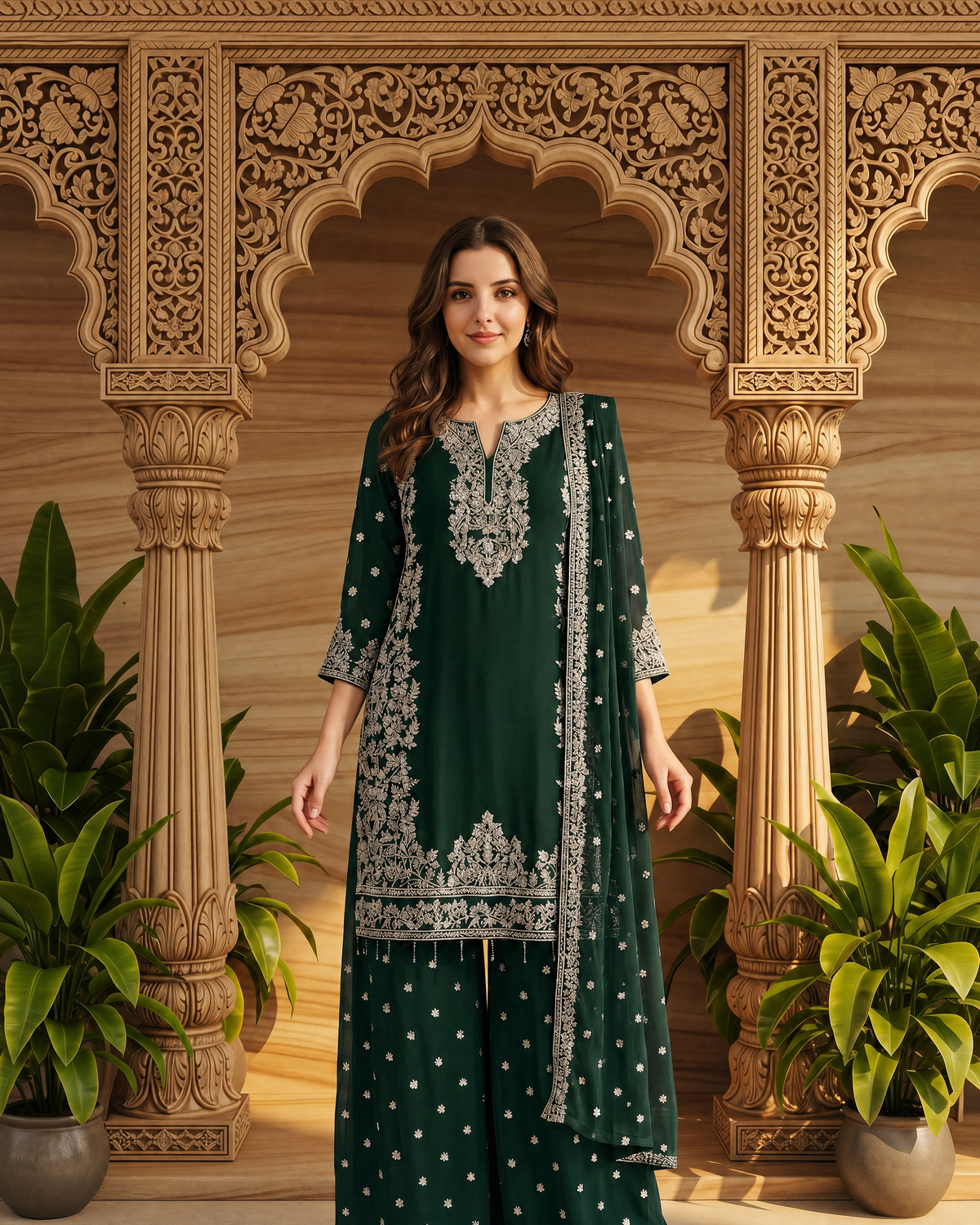 Pure Chiffon 3-Piece Suit | Hand-Embellished Embroidered Shirt