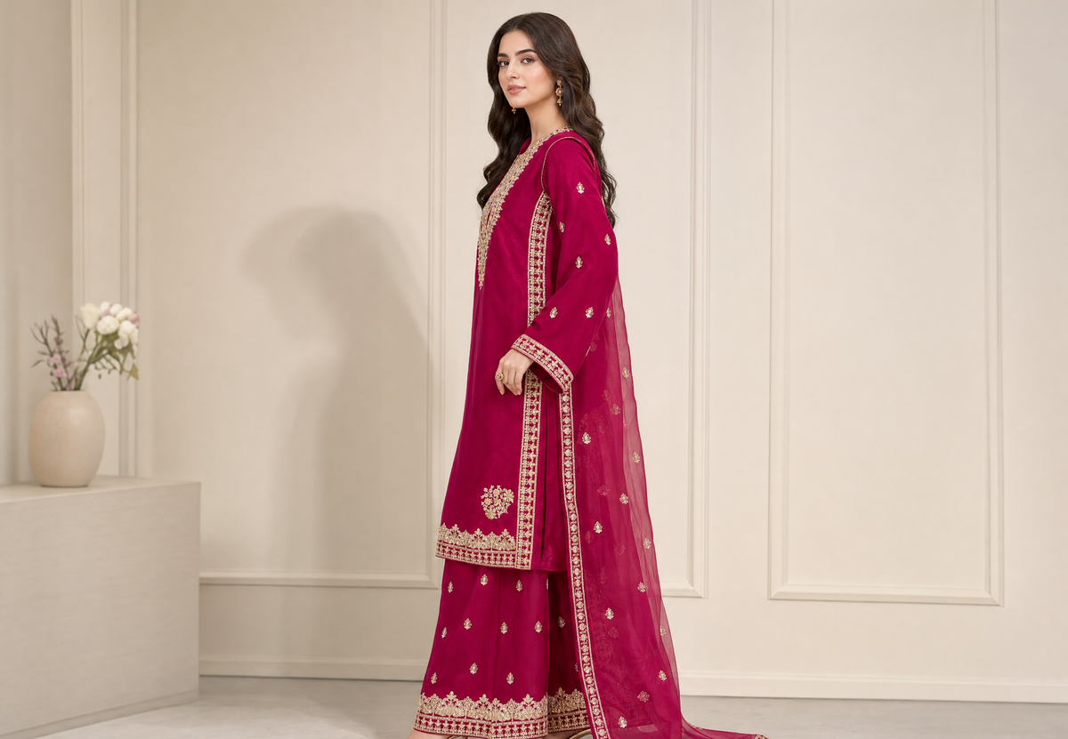 Sheesha Silk Embellished Suit with Palazzo